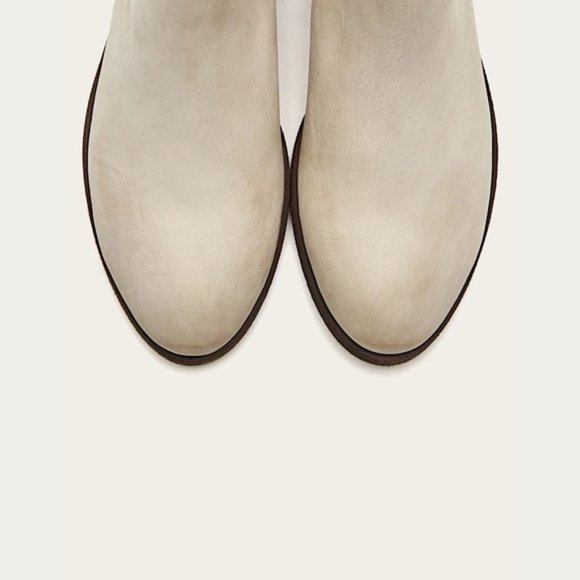 Frye Carson Piping Off-White Retro Chelsea Almond Toe Low Block Heel Ankle Boots - Picture 3 of 16